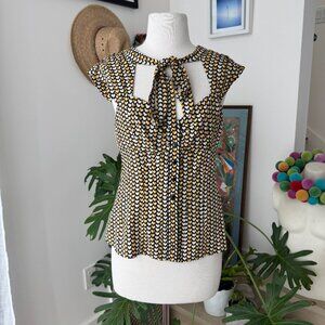 O'dille Anthropologie Silk Short Sleeve Top with Hear Print 4 6